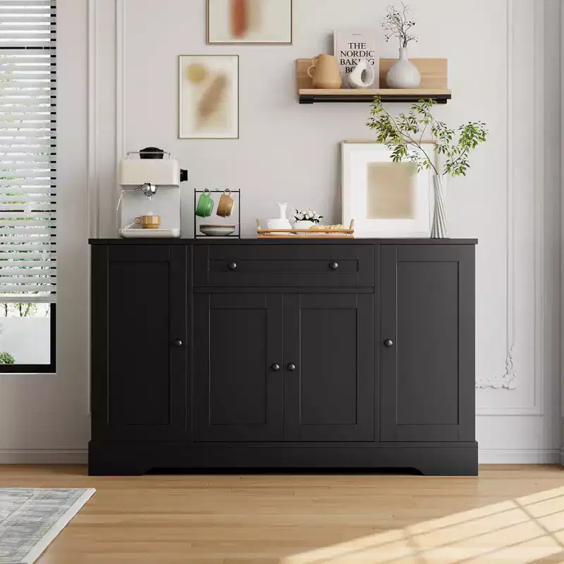 55 Sideboard Buffet Cabinet, Wood Coffee Bar Station with Adjustable Shelves, Credenza Console Table, Floor Cupboard Cabinet for Kitchen Living Room