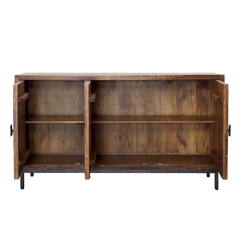 63-Inch Wide 2-Drawer Mango Wood Sideboard with Iron Accents, Brown