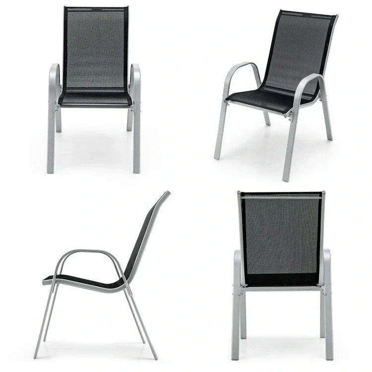 4 Pieces Stackable Patio Dining Chairs Set with Armrest - 29 x 21.5 x 35.5 (L x W x H)
