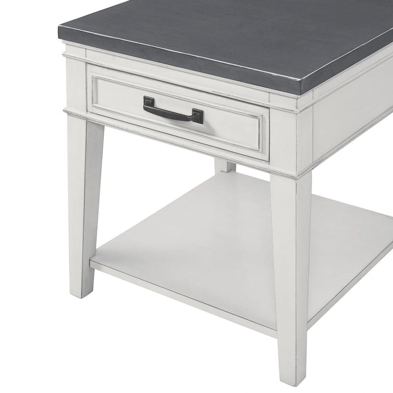 24 White and Grey 1-Drawer End Table