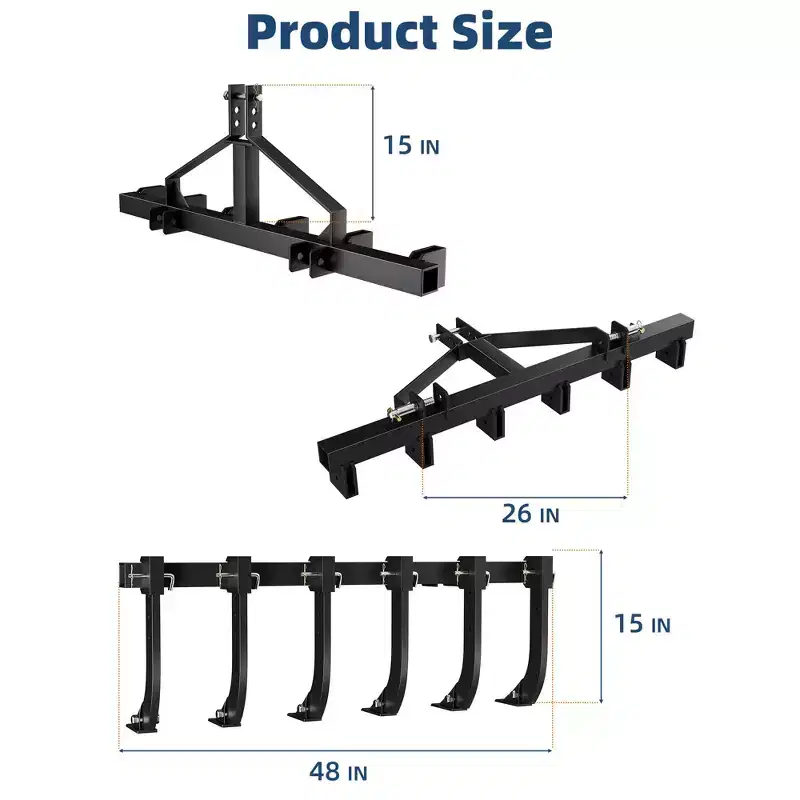 COZONY 48 Detachable Plow Scarifier, 6Shank 3Point Tractor Cultivator Heavy Duty for CAT0 & CAT1 Tractors