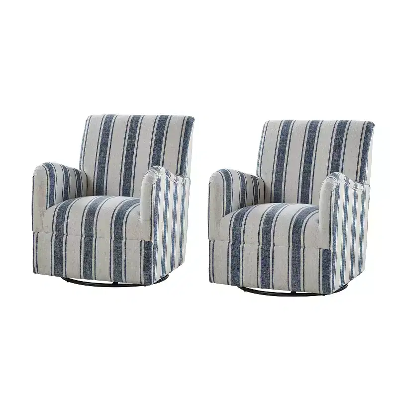 Set of 2 Livia Transitional 360-Degree Swivel Armchair With Jacobean Strip Pattern | HULALA HOME