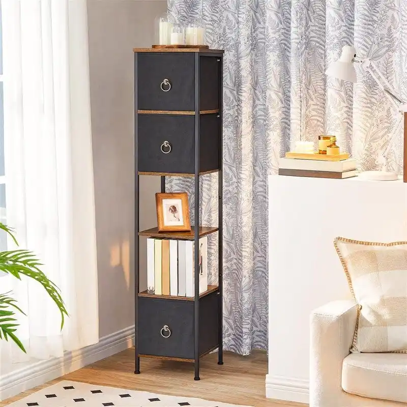 6 Tier Corner Shelf Stand with 3 Drawers - 11.8L x 11.8W x 55.5H