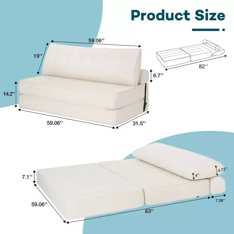 WARMOUNTS Foldable Sofa Bed with Adjustable Backrest, Convertible Queen Size Sleeper Sofa for Living Room & Office