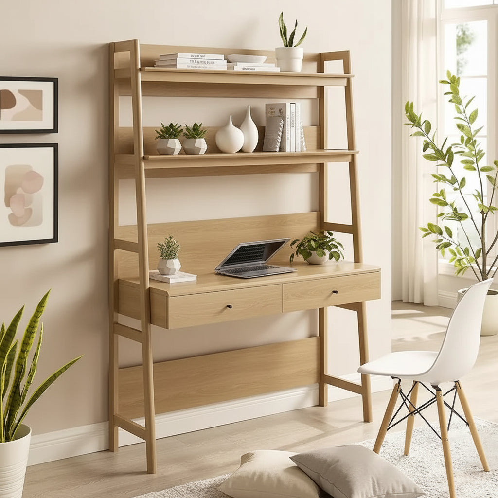 Office Desk with Bookshelf and Storage Drawers