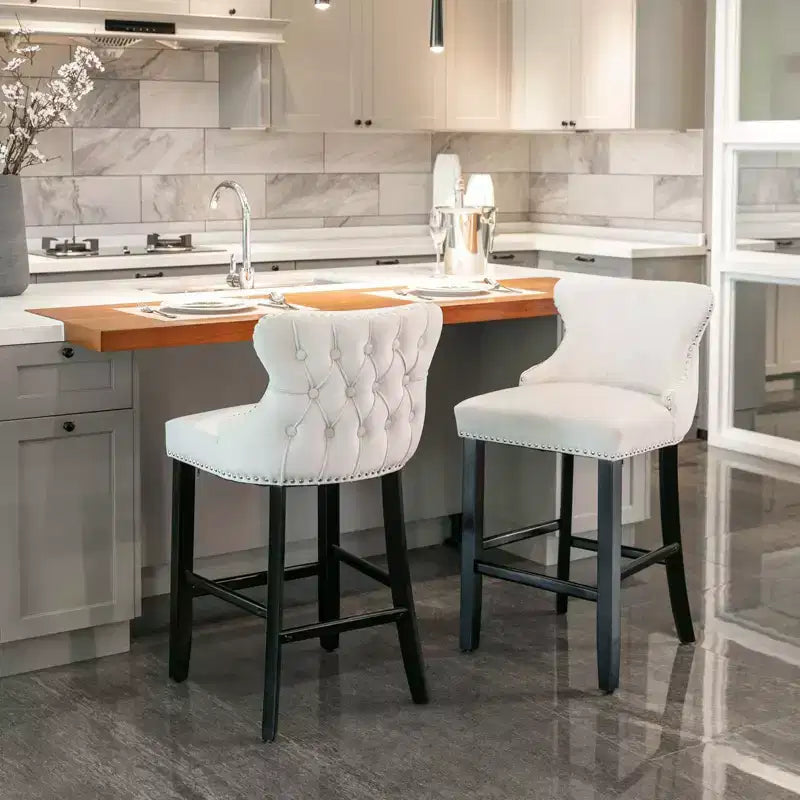 Modern Velvet Wing-Back Counter Stools Set of 2 - Upholstered Bar Chairs for Kitchen, Cafe