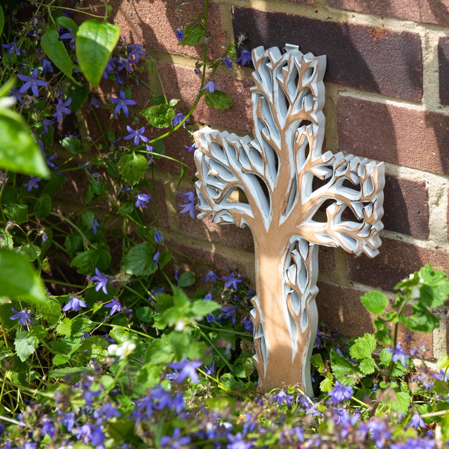 Tree of Life Cross Plaque with Whitewash Finish
