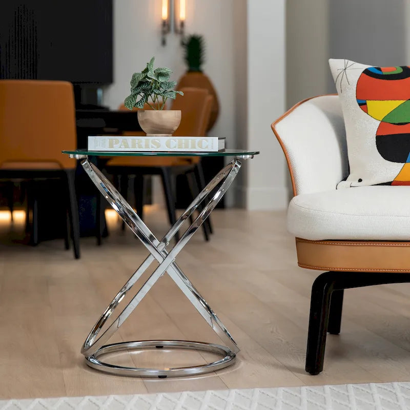 Danya B Galaxy Tempered Glass Round End Table
