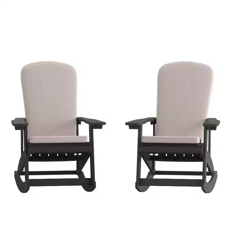 Flash Furniture Savannah Set of 2 All-Weather Poly Resin Wood Adirondack Rocking Chairs with Cushions for Deck, Porch, and Patio