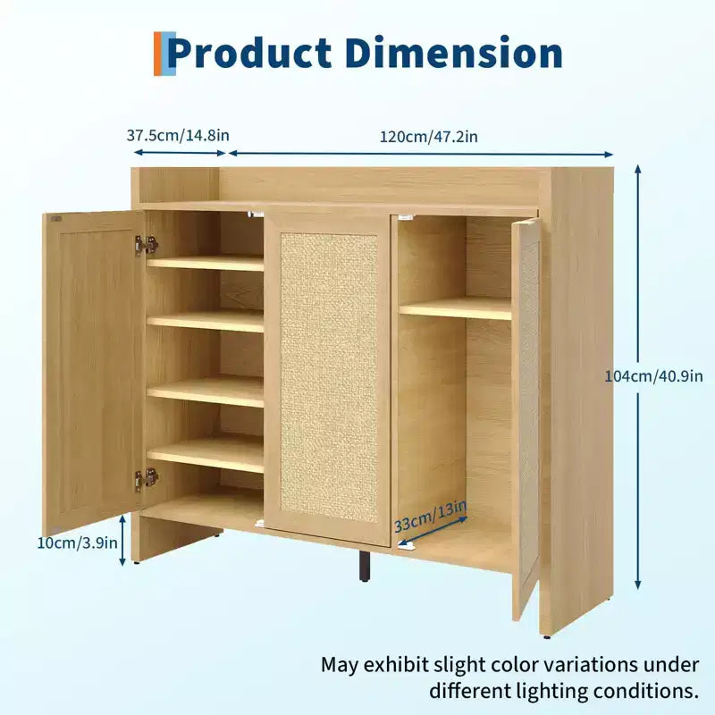 Shoe Storage Cabinet, Rattan Shoe Cabinet Storage for Entryway, 41 Tall Large Shoe Cabinet, Boho Cabinet w/Doors for Living Room Hallway