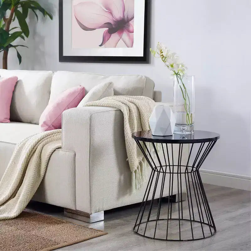 Lulu Side Table French Black - Adore Decor: Mid-Century Modern, No Assembly, Round MDF Top