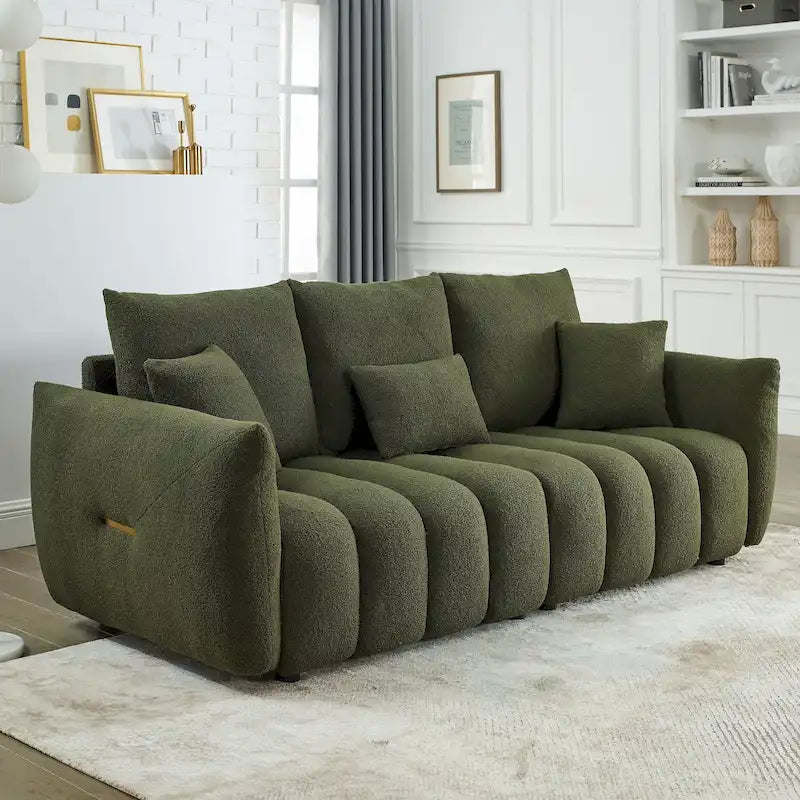 Green Teddy 3-seater Sofa with Back Pillows
