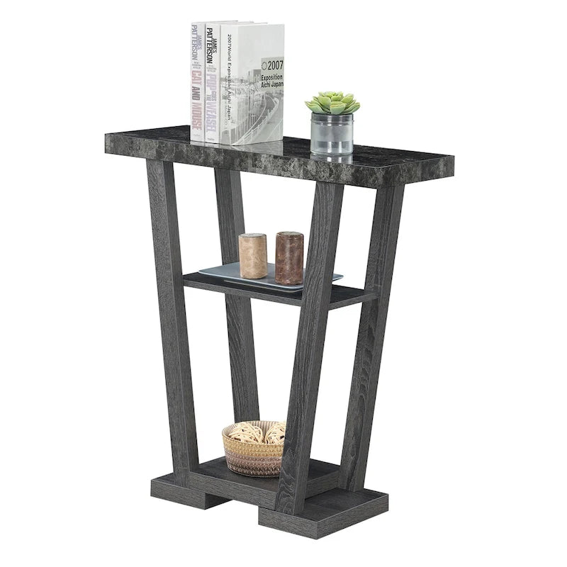 V-Shaped Console Table with Shelves