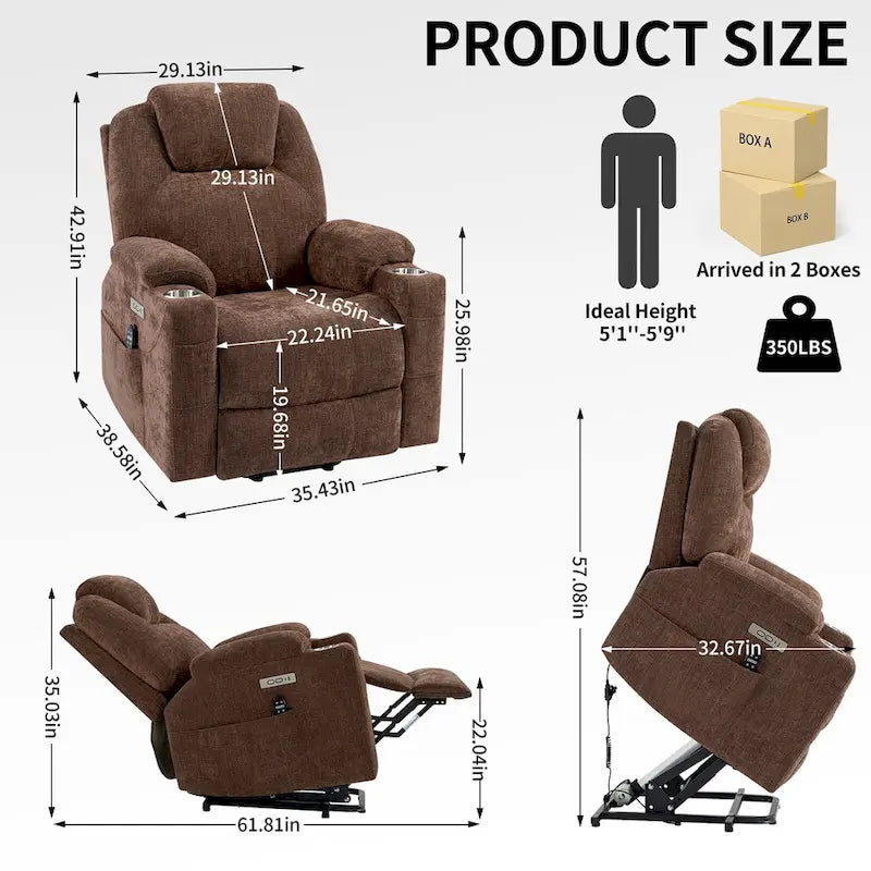 Power Lift Recliner | 8-Point Massage | Lumbar Heat | Dual USB | Steel Cup Holders | Blue