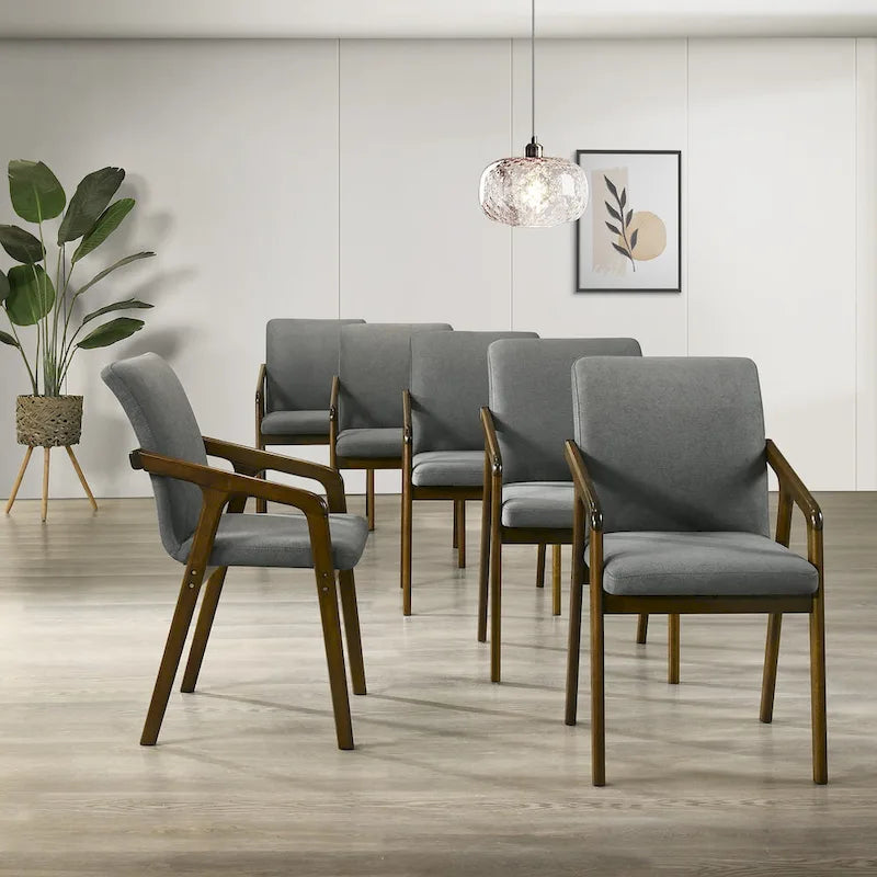 Simple Rustic Upholstered Dining Chair with Wooden Armrests