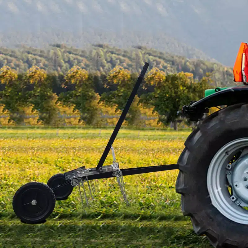 48 Lawn Dethatcher  24 Spring Steel Tines Tow Behind Rake for ATV/Mower, Heavy Duty Garden & Farm Grass Care