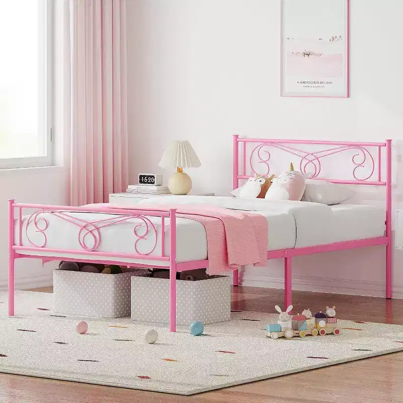 Metal King Bed Frames Platform Bed Frame, Iron-Art Headboard and Footboard, Steel Slats, Under Bed Storage, Noise Free, No Box Spring Needed, Black