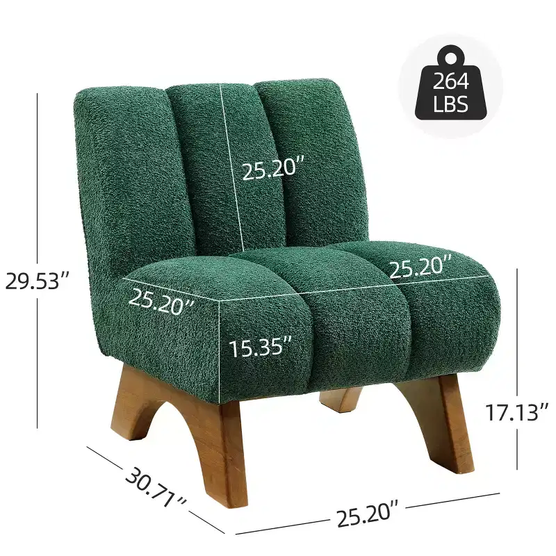 Art Leon Polar Fleece Fabric Upholstered Accent Slipper Chair with Rubber Wood Legs
