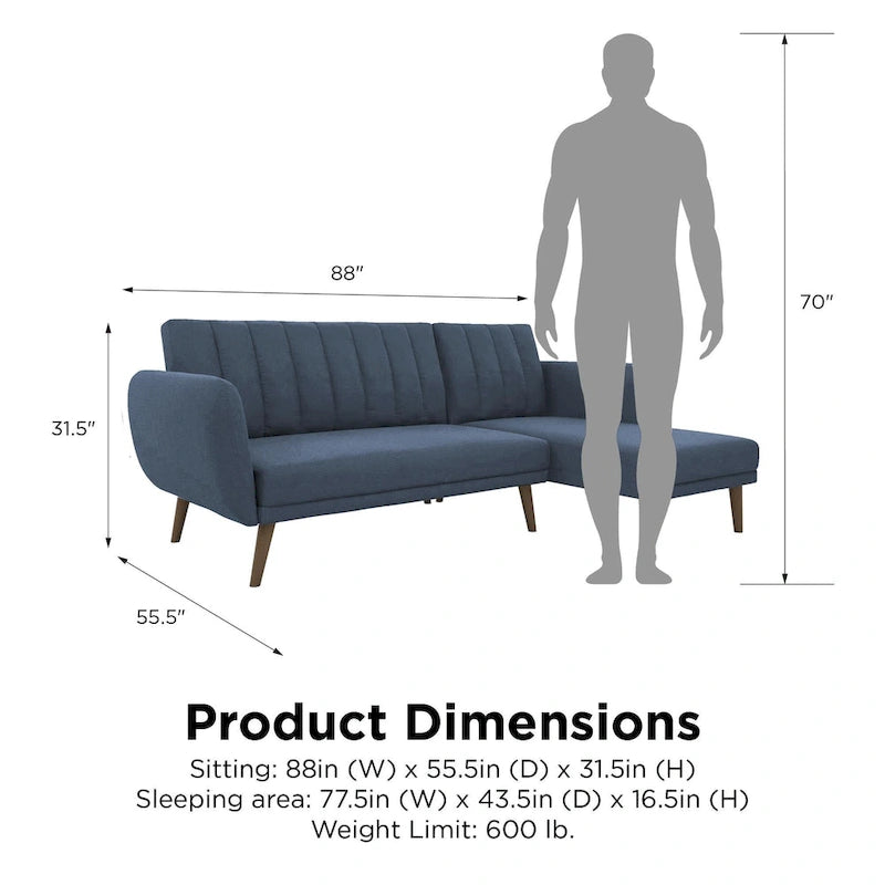 Sectional Futon Sofa Bed, Convertible Sleeper, Modern Living Room Couch