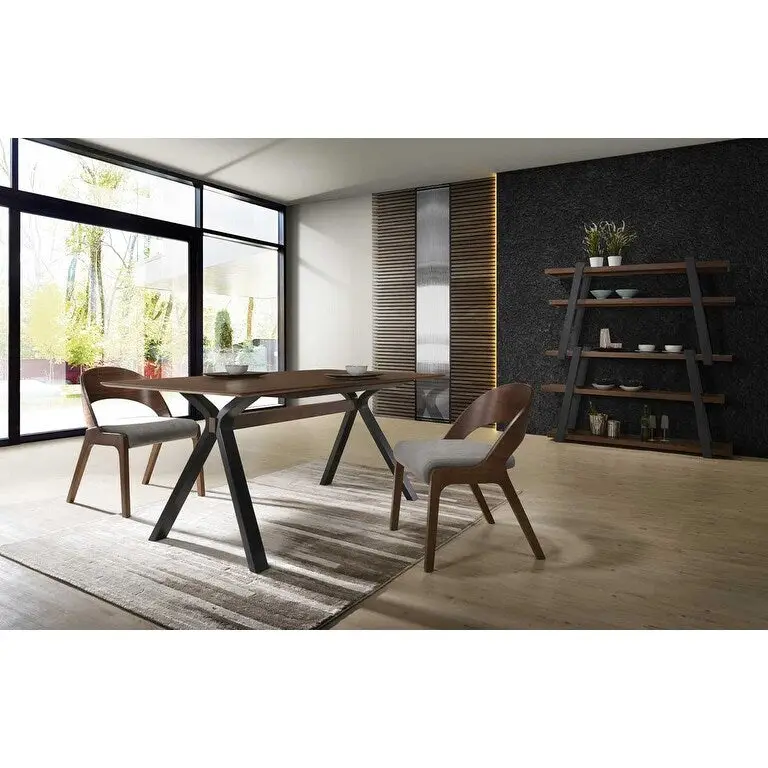Modern Walnut & Grey Fabric Dining Chair (Set of 2)