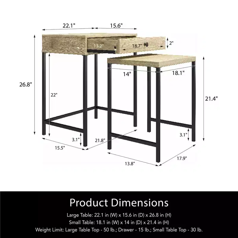RealRooms Brookville Nesting Side Tables, Natural