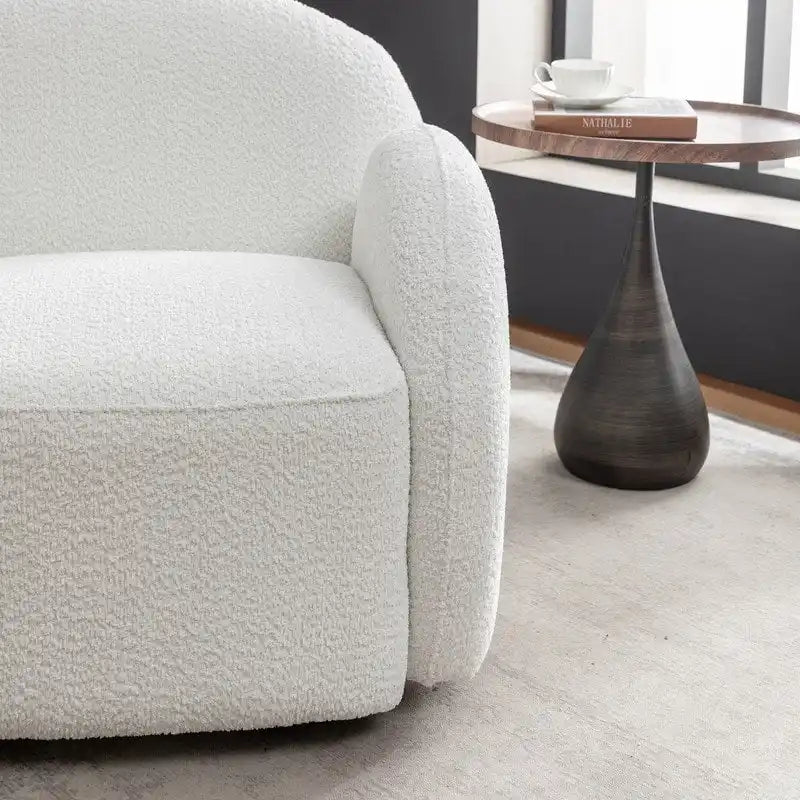 Modern Glam Boucle Upholstered Swivel Accent Armchair with 360 Degree Swivel Base