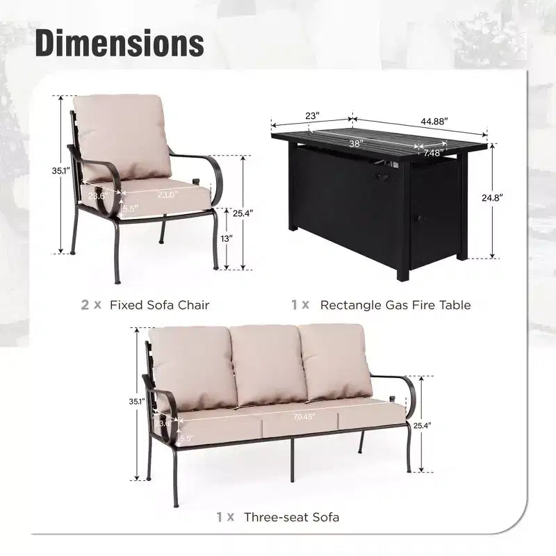 Captiva Designs 4pc Extra Large Metal Outdoor Patio Fire Pit Set with Pattern-back Chairs