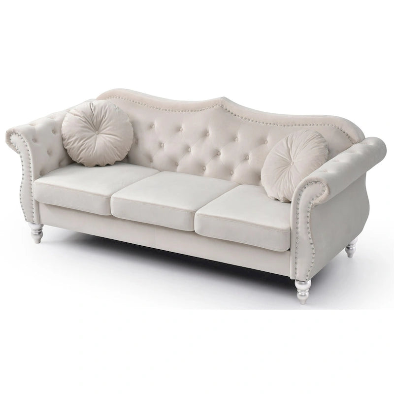 82 in. Velvet Chesterfield 3-Seater Sofa with Tufted Back and Nailhead Trim