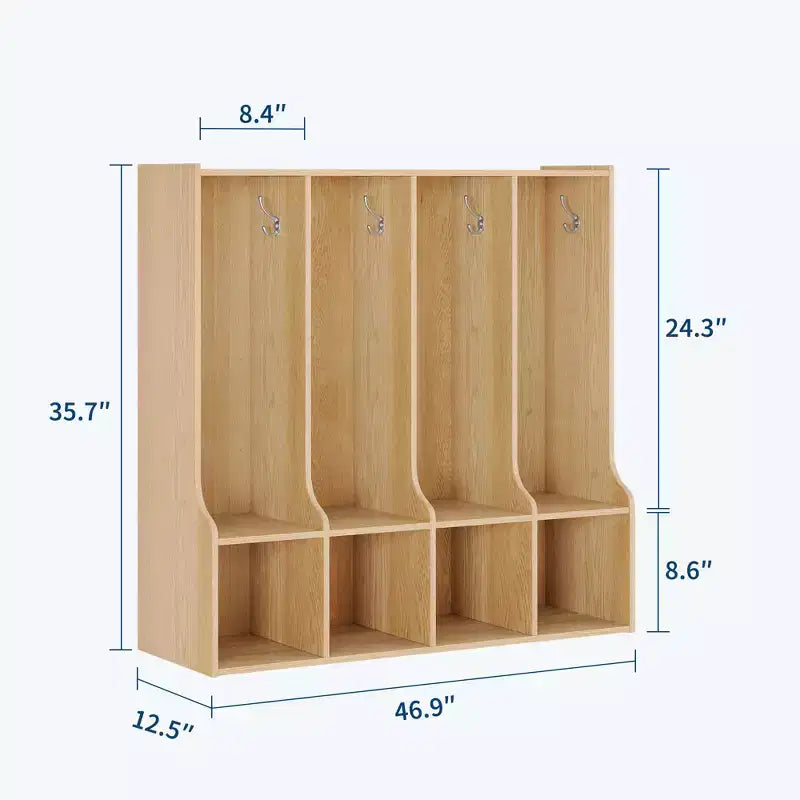 4 Section Classroom Coat Locker with 8 Cubbies, Wooden Cubby Storage Organizer with 8 Hooks, Classroom Cubbies for Home, Office, School,Gym