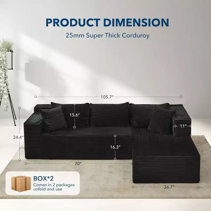 Garvee 106 L-Shaped Sectional Couch, Modern Modular Sofa with Chaise, Soft Corduroy Fabric for Living Room