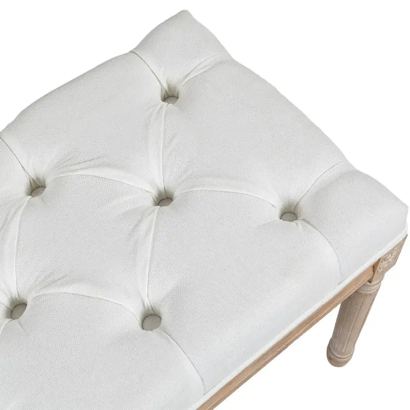 46 in. Upholstered Cream White Bedroom End-of-Bed Bench, Button Tufted with Wood Legs