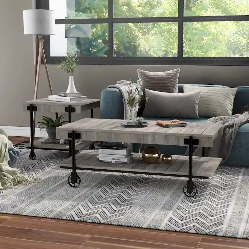 Hyssop Farmhouse Steel 2-Piece Coffee Table Set with Shelf by Furniture of America