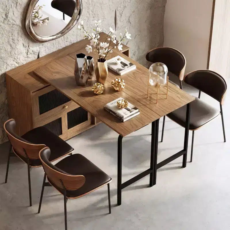 44.4 Extendable Dining Table with Storage Cabinet, Flip-Up Door, and Sliding Door Walnut Gaoyangjiaju
