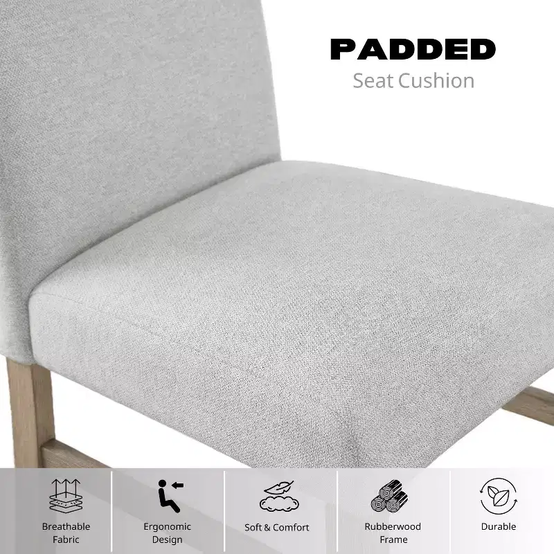 Roundhill Furniture Zelalle Upholstered Dining Chairs, Light Gray Fabric with Rubberwood Legs, Set of 2