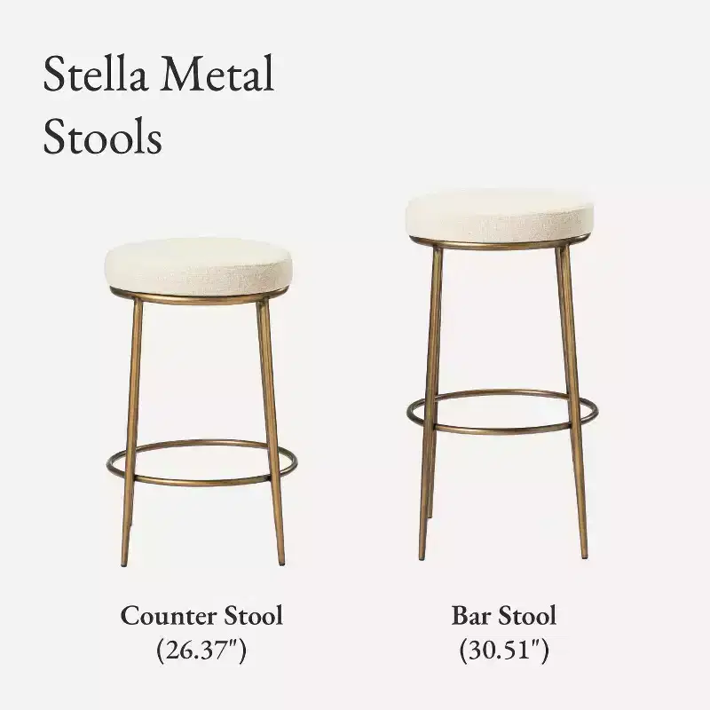 Maven Lane Stella Backless Metal Bar Stool with Fabric Upholstered Seat 31