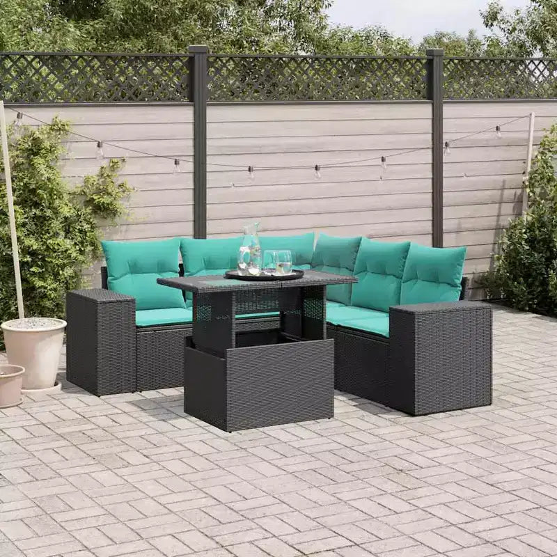 vidaXL Patio Sofa Set with Cushions Table and Couches 6 Piece Poly Rattan