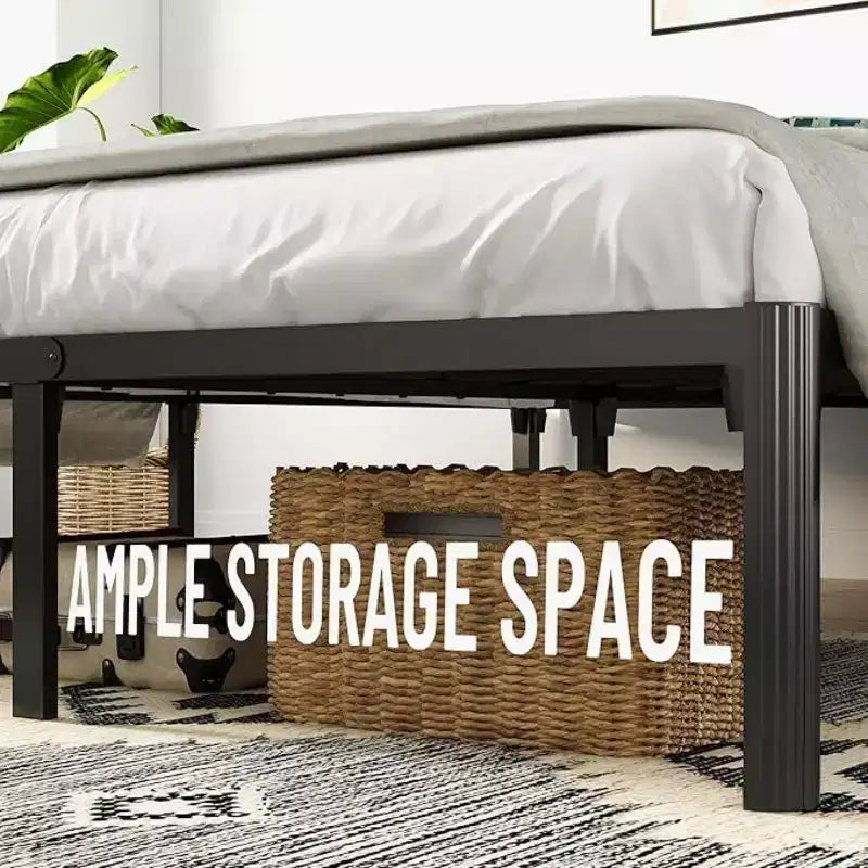 Extra-large Bed Frame, Heavy-duty Metal Frame, Ample Storage Space, Screw-free Design, No Need For Spring Mattress, Quiet, Black