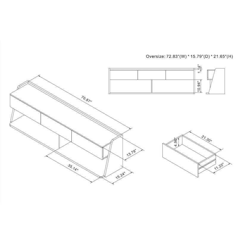 Modern Walnut 73-Inch 3-Drawer TV Console
