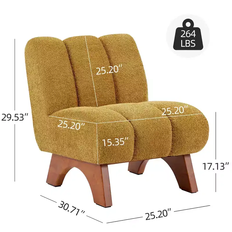 Art Leon Polar Fleece Fabric Upholstered Accent Slipper Chair with Rubber Wood Legs