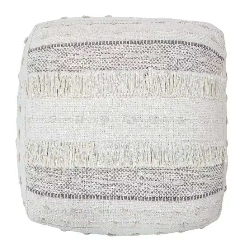 HomeRoots 18 Cream Cotton Striped Pouf Ottoman