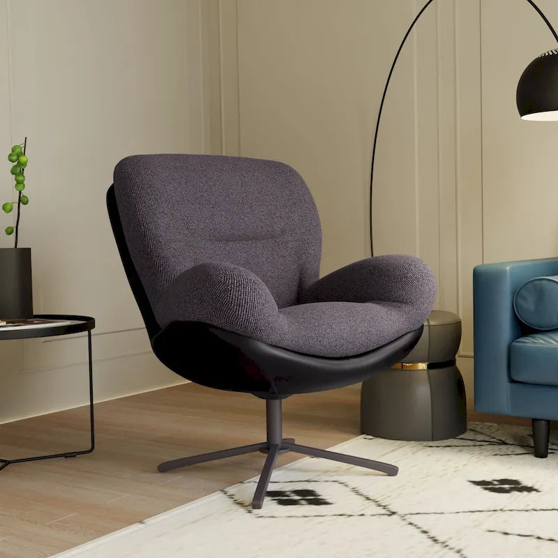 Modern Chenille 360 Swivel Chair with Metal Base