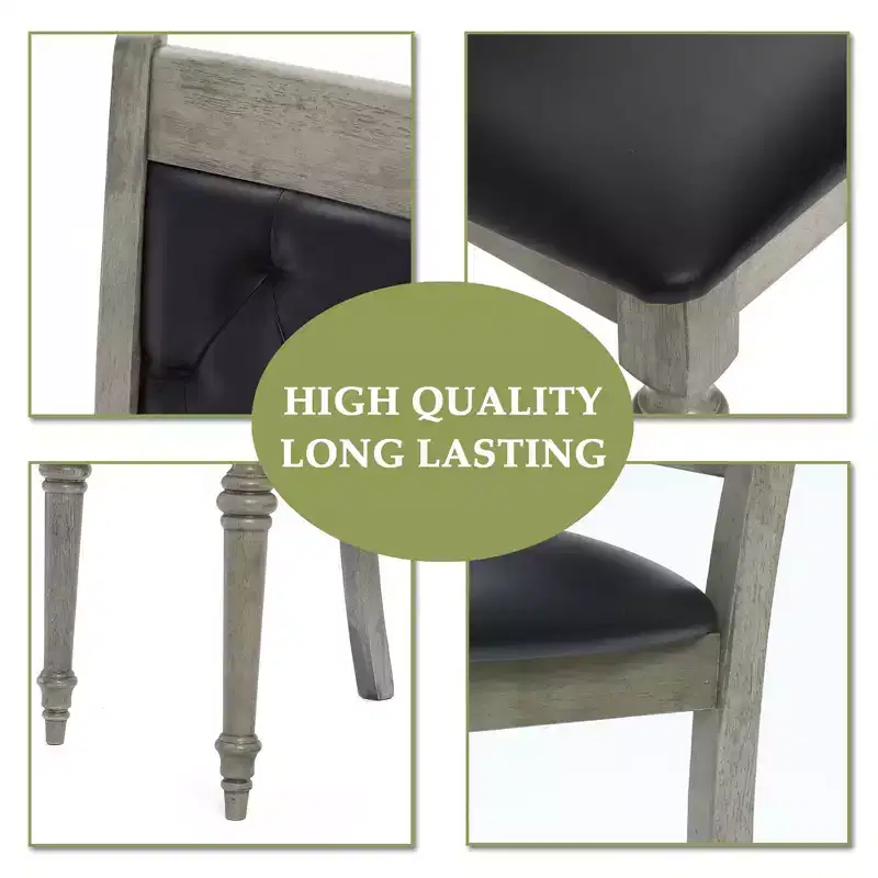 LuxenHome Set of 2 Gray Rubberwood and Upholstered Black Dining Chair