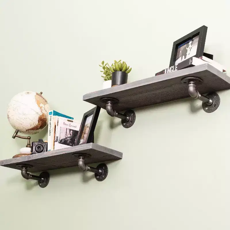 RESTORE Riverstone Grey 24 in. Shelves with L-Shaped Brackets by Pipe Decor