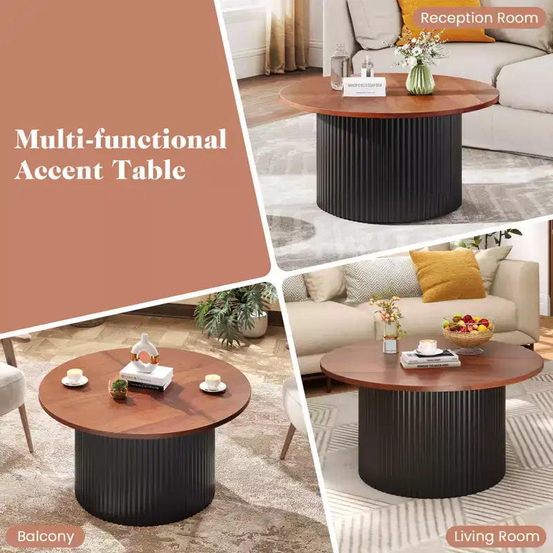 Costway Round Coffee Table 32 Tea Table with Solid Wood Frame Home Accent Cocktail Table