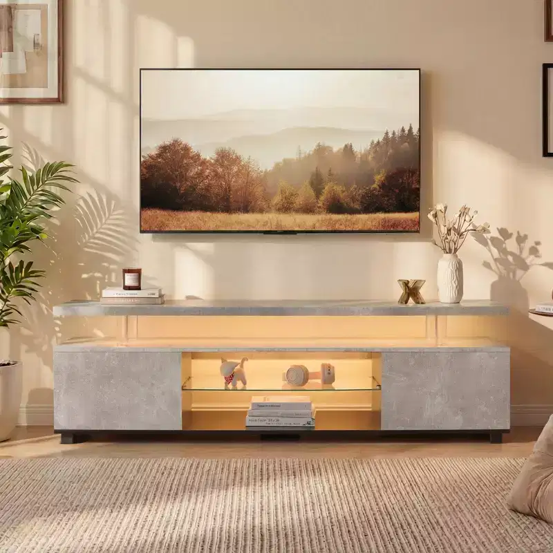 TV Stand for 55 Inch TV LED Gaming Entertainment Center Media Storage Console Table with Large Side Cabinet for Living Room (Grey+Black)