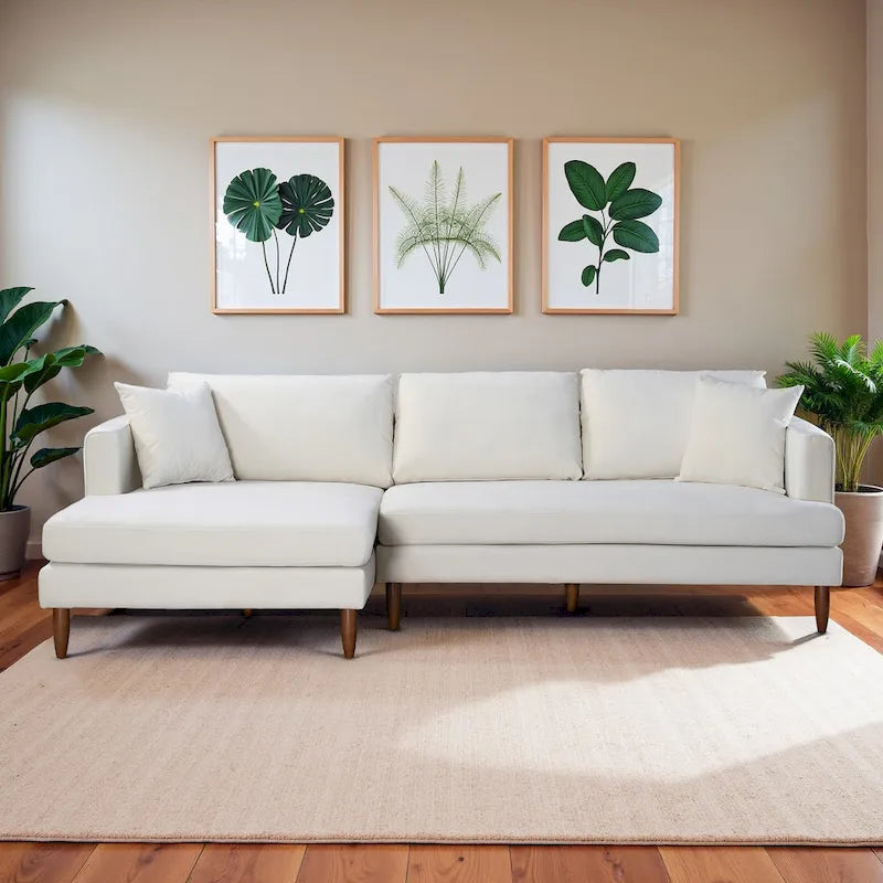 Mid-Century Modern L-Shaped Pillow Back Velvet Sectional Sofa