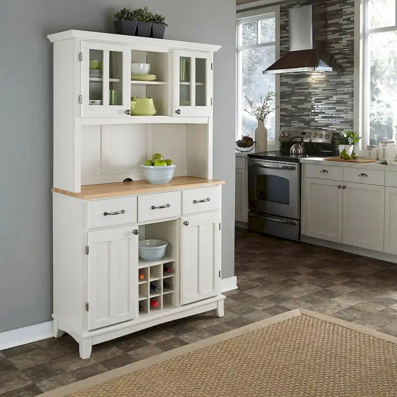 Off-White Server with Hutch & Wood Top