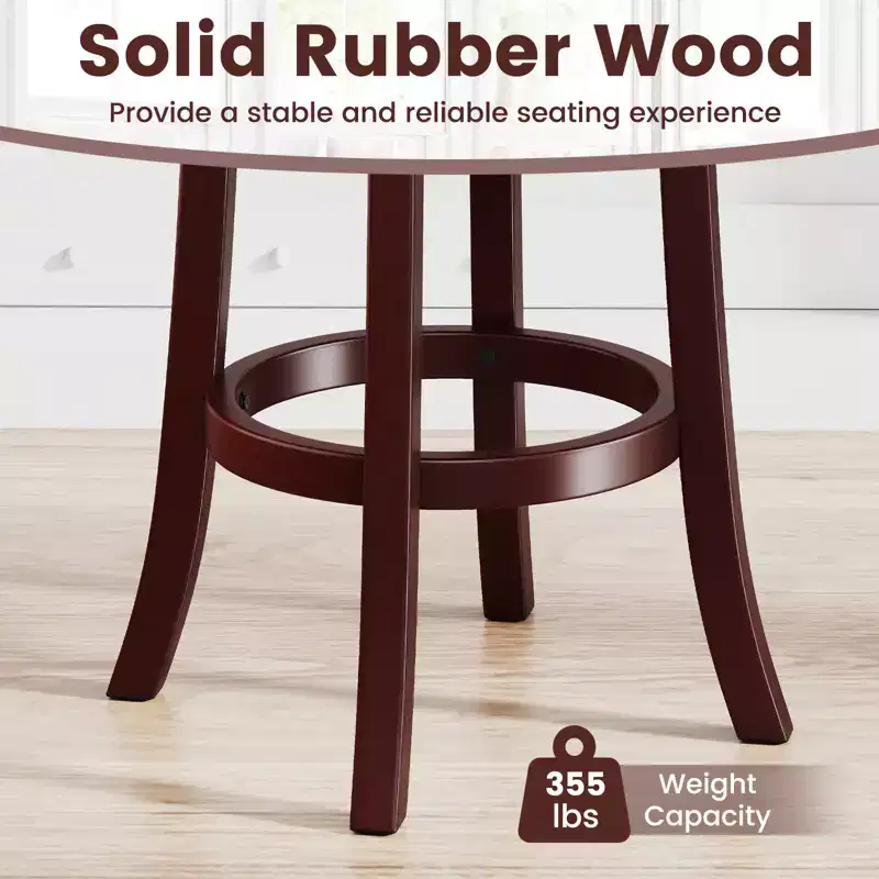 Costway 26 Counter Height Swivel Barstools Set of 2/4 High Backs & Footrests Solid Wood