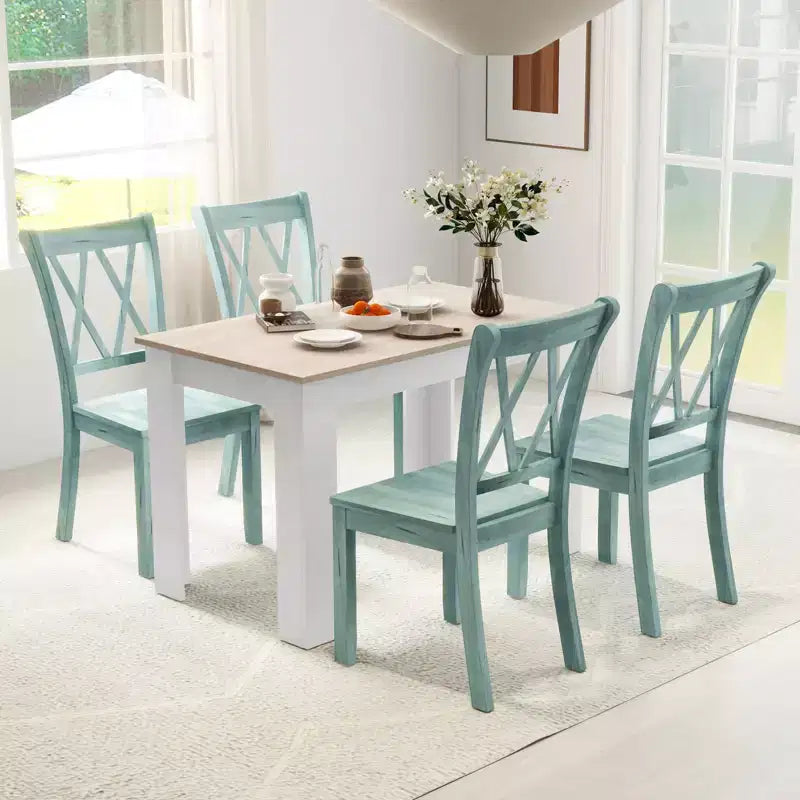 Costway 5 PCS Dining Set Modern Rectangle Table & 4 Rubber Wood Chairs Kitchen Breakfast