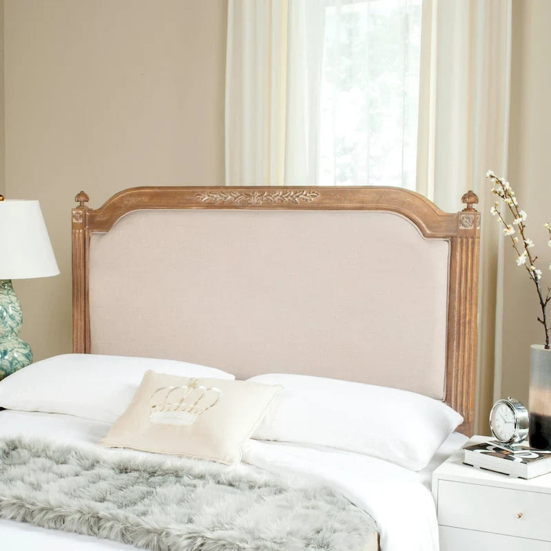 French Country Style Wood Headboard with Upholstered Panel